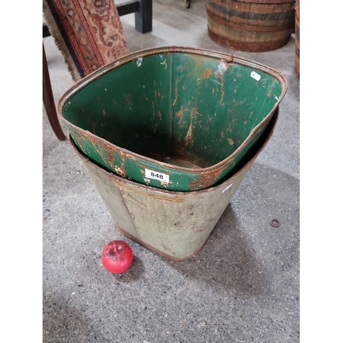 848 - Two vintage green metal tubs.