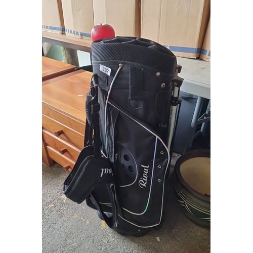 887 - A rival black golf bag with multiple compartments and padded shoulder strap. Modern design with rein... 