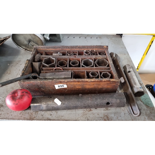 890 - A vintage Forged Hex Socket Set in Wooden Case. Classic tool collection with various socket sizes, l... 