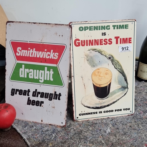 912 - Two printed metal pub advertising plaques for Guinness and Smithwicks.