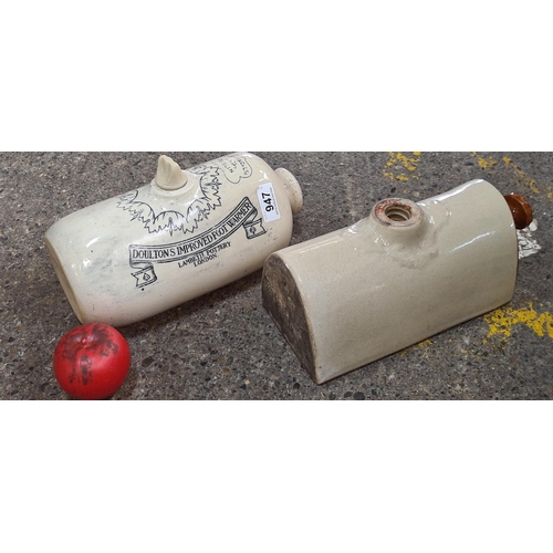 947 - Two vintage ceramic hot water bottles / foot warmers, including an excellent Doulton Lambeth example... 