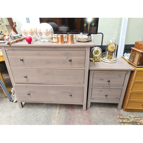 968 - A wooden large chest of drawers with three pull out drawers along with a two drawer bed side locker.... 