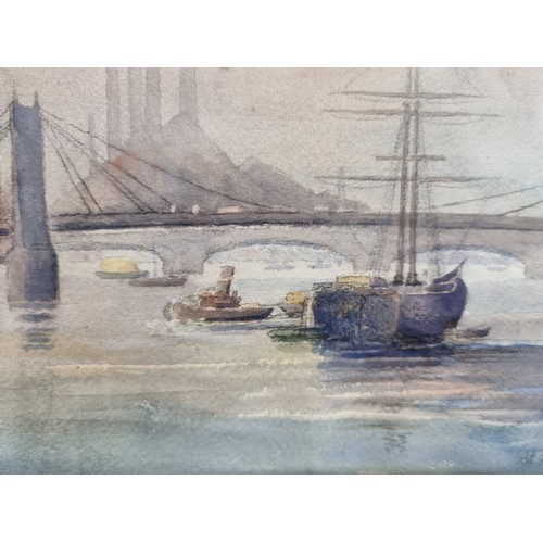 79 - An entrancing watercolour on paper painting. Features the Brooklyn bridge with nautical scenes. Rend... 