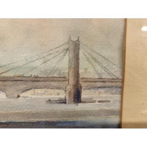 79 - An entrancing watercolour on paper painting. Features the Brooklyn bridge with nautical scenes. Rend... 