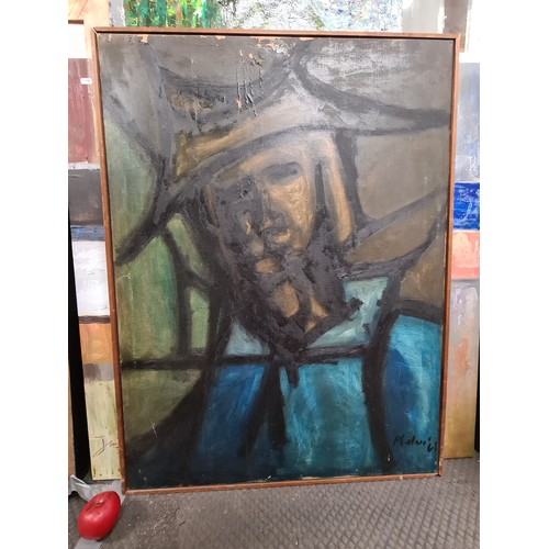 94 - Star Lot: A fabulous large original oil on canvas painting. Features a cubist style portrait. Render... 