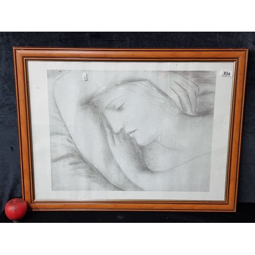 834 - A large print after a Picasso drawing titled 'Woman Sleeping'. Features the titular. Housed in a woo... 