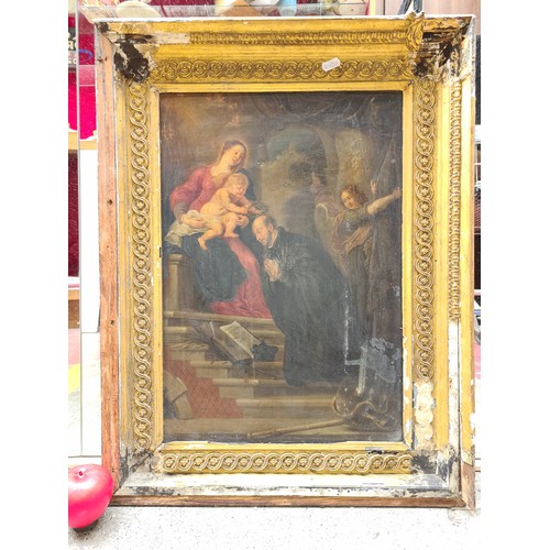 875 - Star Lot: An amazing 18th century European School, tempera on oak panel painting. Featuring Mother M... 