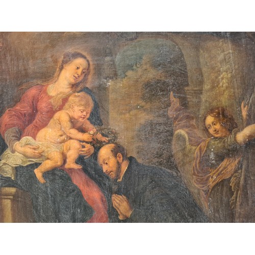 875 - Star Lot: An amazing 18th century European School, tempera on oak panel painting. Featuring Mother M... 