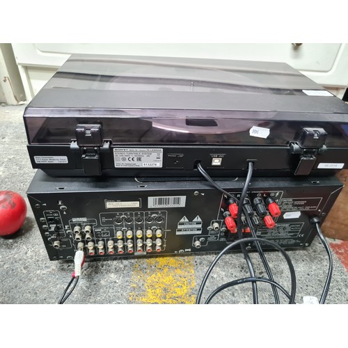 963 - Star Lot: A Sony stereo turntable system model. PS-LX300USB (missing pad), along with a Pioneer VSA-... 