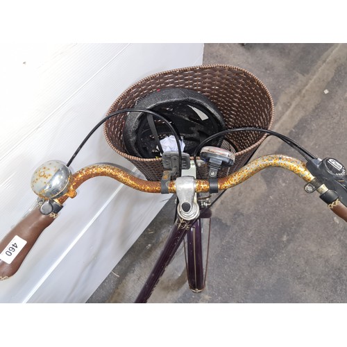 648 - Vintage Dawes ladies' bicycle with wicker front basket and rear cargo rack, accompanied by a modern ... 