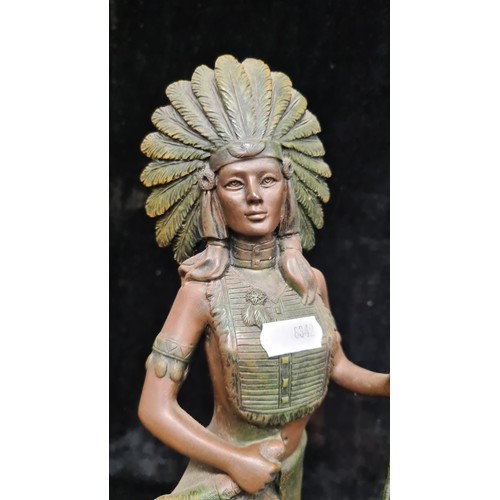 223 - An elegant poised figure of an Indian Squaw wearing a traditional head piece and with hunting spear.... 