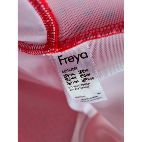 290 - A brand new 'Freya' ladies swimsuit in coral pink with black polka dot effect with padded and underw... 