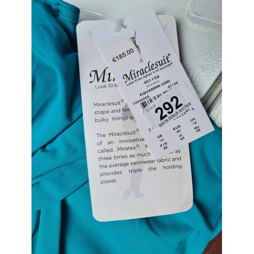 292 - A brand new with tags ladies 'Miraclesuit' Slim, Scult and shape, swimsuit in turquoise featuring pa... 