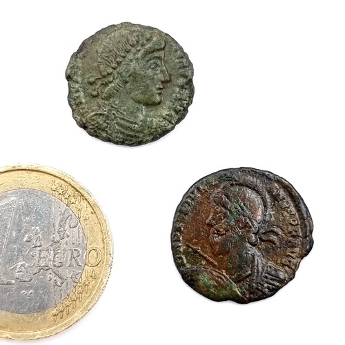 528 - Two roman coins in encapsulated containers. Good detail for the age 1600-2200 years old, great for r... 