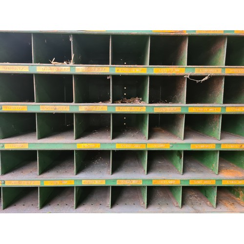 306 - Star Lot : A green metal very heavy duty  industrial steel pigeon hole storage unit. Has. Great indu... 