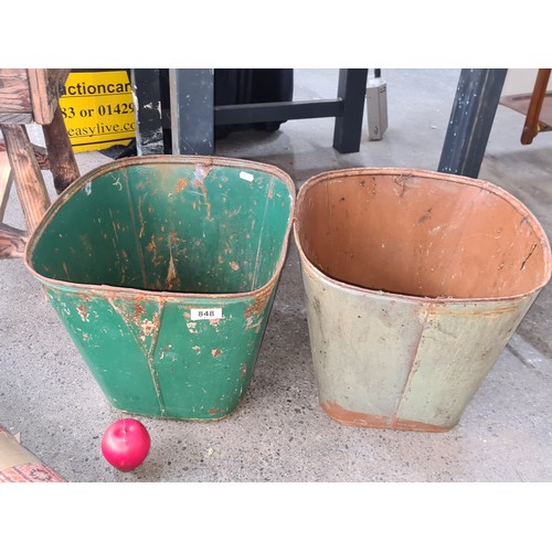 848 - Two vintage green metal tubs.