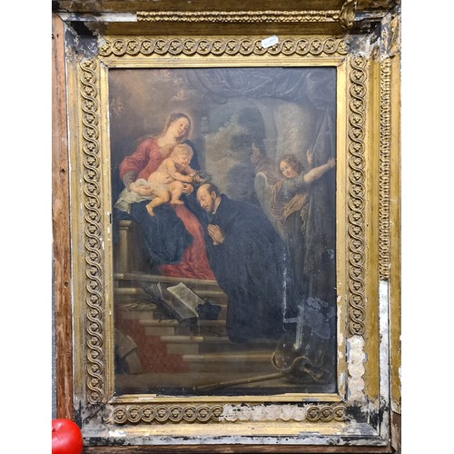 875 - Star Lot: An amazing 18th century European School, tempera on oak panel painting. Featuring Mother M... 