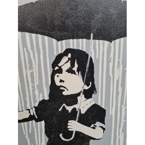 831 - Star Lot: An original large acrylic stencil on board painting after an original Banksy painting titl... 