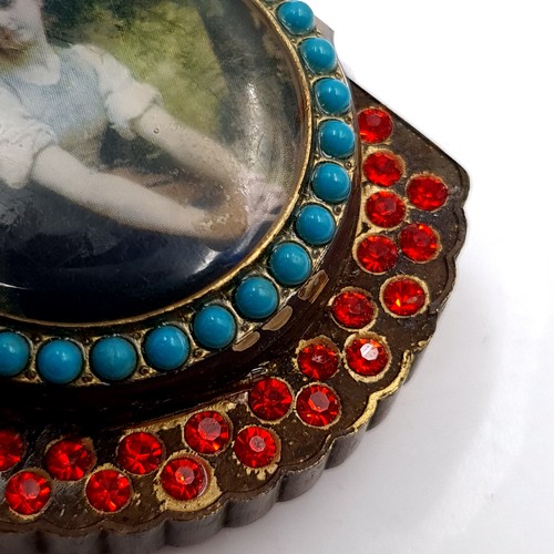 595 - A fabulous vintage fob watch with turquoise stone surround and portraiture inlay. Dimensions - 7 x 4... 