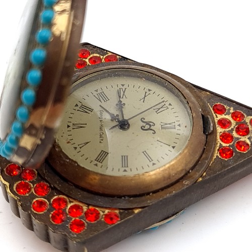 595 - A fabulous vintage fob watch with turquoise stone surround and portraiture inlay. Dimensions - 7 x 4... 