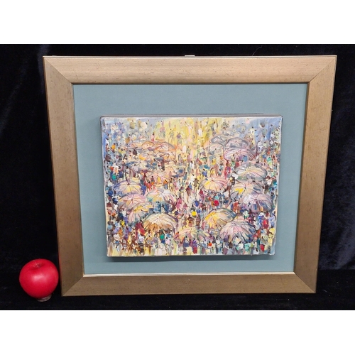 105 - A fabulous original oil on box canvas painting featuring a bustling market scene. Colourful figures ... 