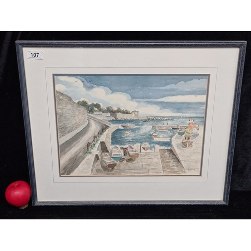 107 - A brilliant S. Whelan pen and water colour on paper painting featuring Coliemore Harbour, Dalkey. Su... 