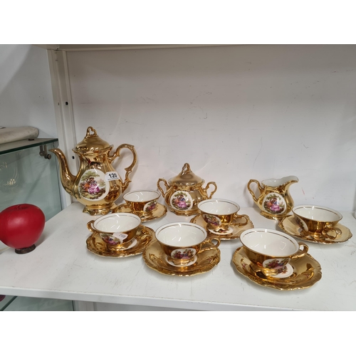 120 - An elegant fifteen piece Bavaria porcelain tea set  including one teapot, milk jug, lidded sugar bow... 