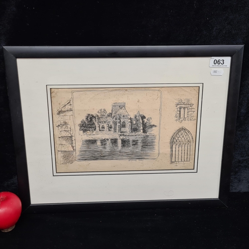 63 - A late 19th century pen and ink on paper painting/ drawing titled 'Holy cross Abbey'. Features the t... 