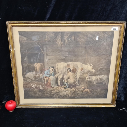 77 - A large early 20th century antique handcoloured print of an engraving after a George Morland paintin... 