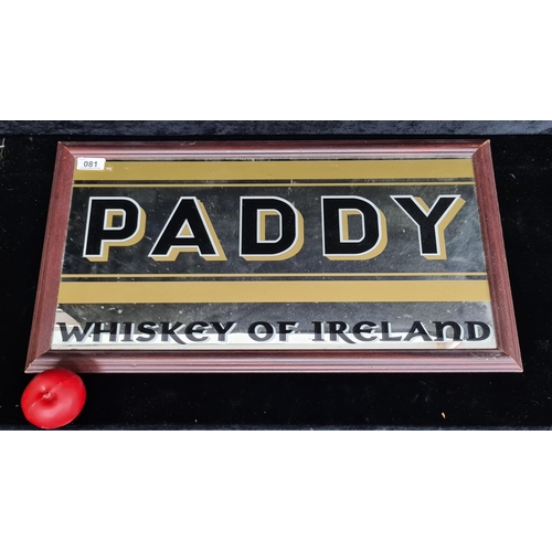 81 - Star Lot : A wonderful original reverse painted glass pub advertising mirror for 'Paddy Irish Whiske... 