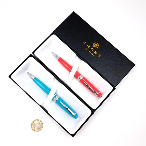 1 - Two Cross ball point pens stylo bille in coral & teal. Comes in original packaging in as new conditi... 