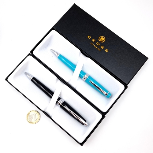 2 - Two Cross ball point pens stylo bille in onyx black & teal. Comes in original packaging in as new co... 