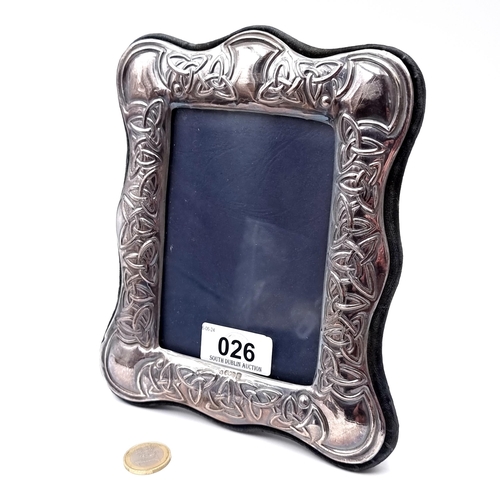 26 - An attractive vintage Irish Silver  glazed photo frame  With celtic decoration. Internal dimensions ... 