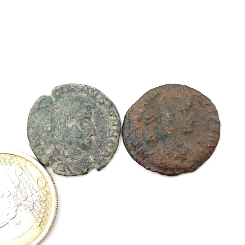 59 - Two roman coins in encapsulated containers. Good detail for the age 1600-2200 years old, great for r... 