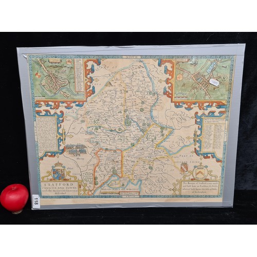 118 - An antique early 18th century map of 'Stafford' County with the ancient city Lichfield. Description ... 