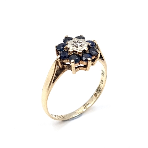 933 - Star lot : A lovely vintage illusion set diamond ring with sapphire gemstone surround hallmarked Bir... 