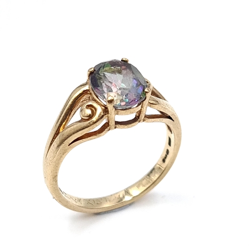 935 - Star Lot : A beautiful Mystic Topaz  nine carat gold ring (375) Size - P. Weight - 3.45 grams. Boxed... 