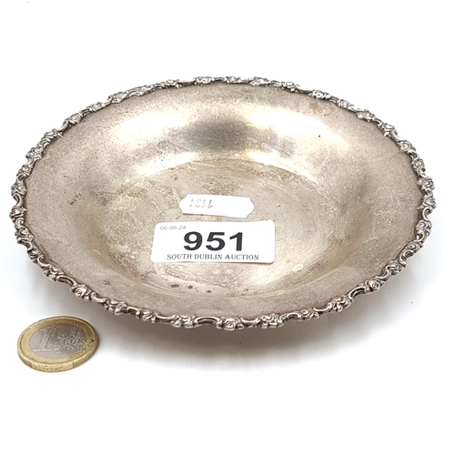 951 - An American silver dish with dragoon rim marked Shreve & Co. San Francisco Sterling. Dimensions - 14... 