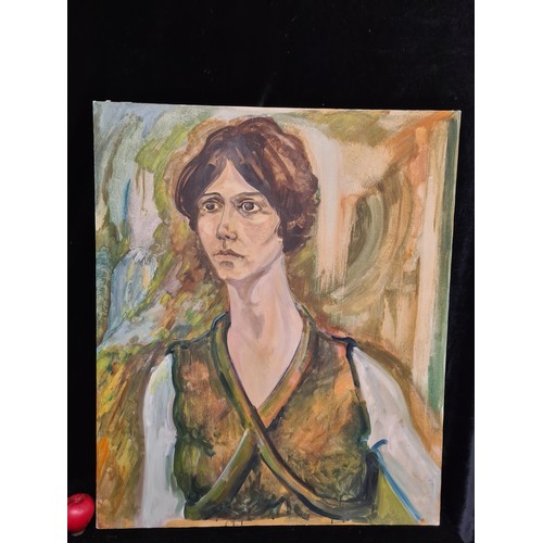 995 - Star Lot: A large impeccable 1940s oil on canvas painting. Features a portrait of a woman. Rendered ... 