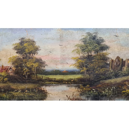 82 - Star Lot : A delicate vintage original oil on board painting. Features a well observed landscape sce... 