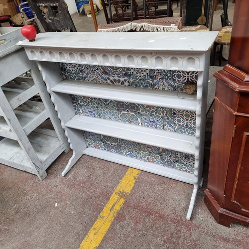 988 - A vintage wooden plate rack kitchen display unit. Painted in rustic French grey.