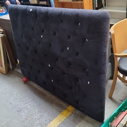 989 - A lovely upholstered black tufted headboard with crystal button back. 
MM: 150 in width x 110 in hei... 