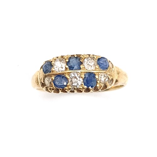 40 - Star Lot : A lovely Antique diamond and sapphire stone ring marked 18 Carat gold to band. Ring size ... 