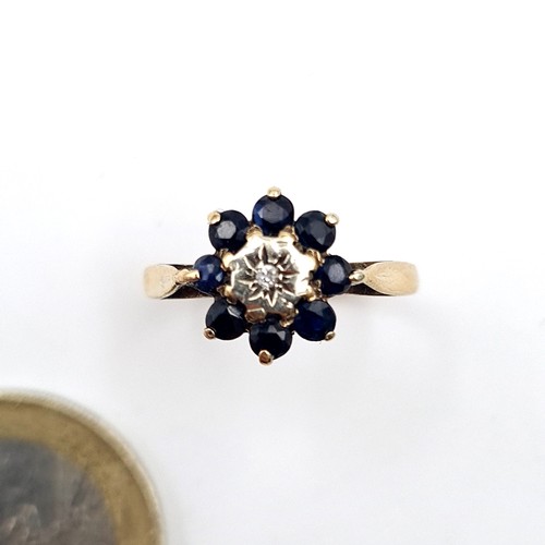 933 - Star lot : A lovely vintage illusion set diamond ring with sapphire gemstone surround hallmarked Bir... 