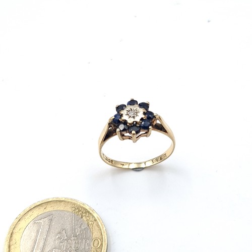 933 - Star lot : A lovely vintage illusion set diamond ring with sapphire gemstone surround hallmarked Bir... 