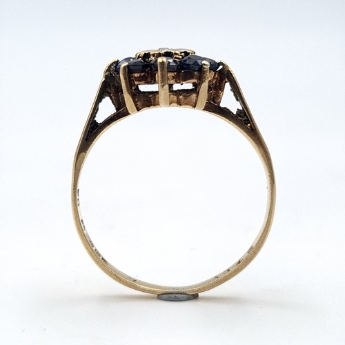 933 - Star lot : A lovely vintage illusion set diamond ring with sapphire gemstone surround hallmarked Bir... 