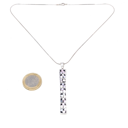 21 - A sterling silver inlay pendant with silver chain. Length - 40 cms. Total weight - 8.07 grams. Boxed... 