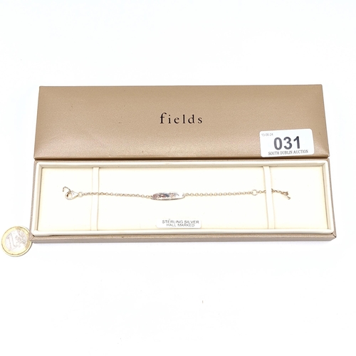 31 - A feilds jewellers sterling silver bracelet with blank identity disc. Boxed.