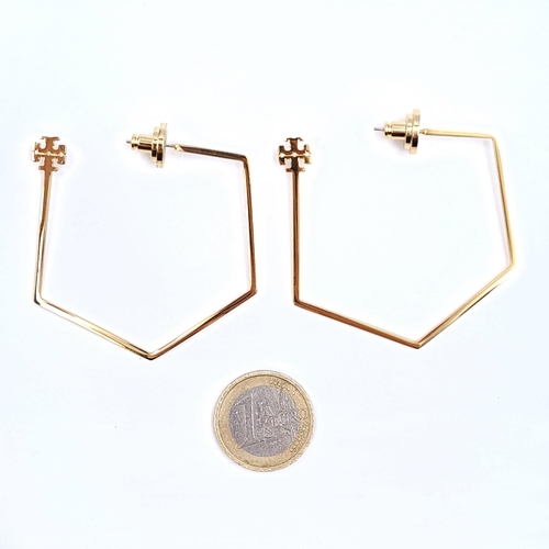 36 - A pair of gold metal suspended stud earrings. Item as per photographed.