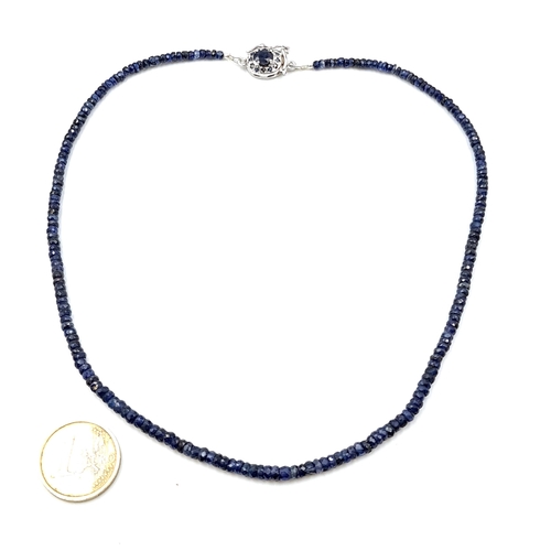 48 - A natural sapphire gemstone necklace set with a sapphire set clasp set in sterling silver. Length - ... 